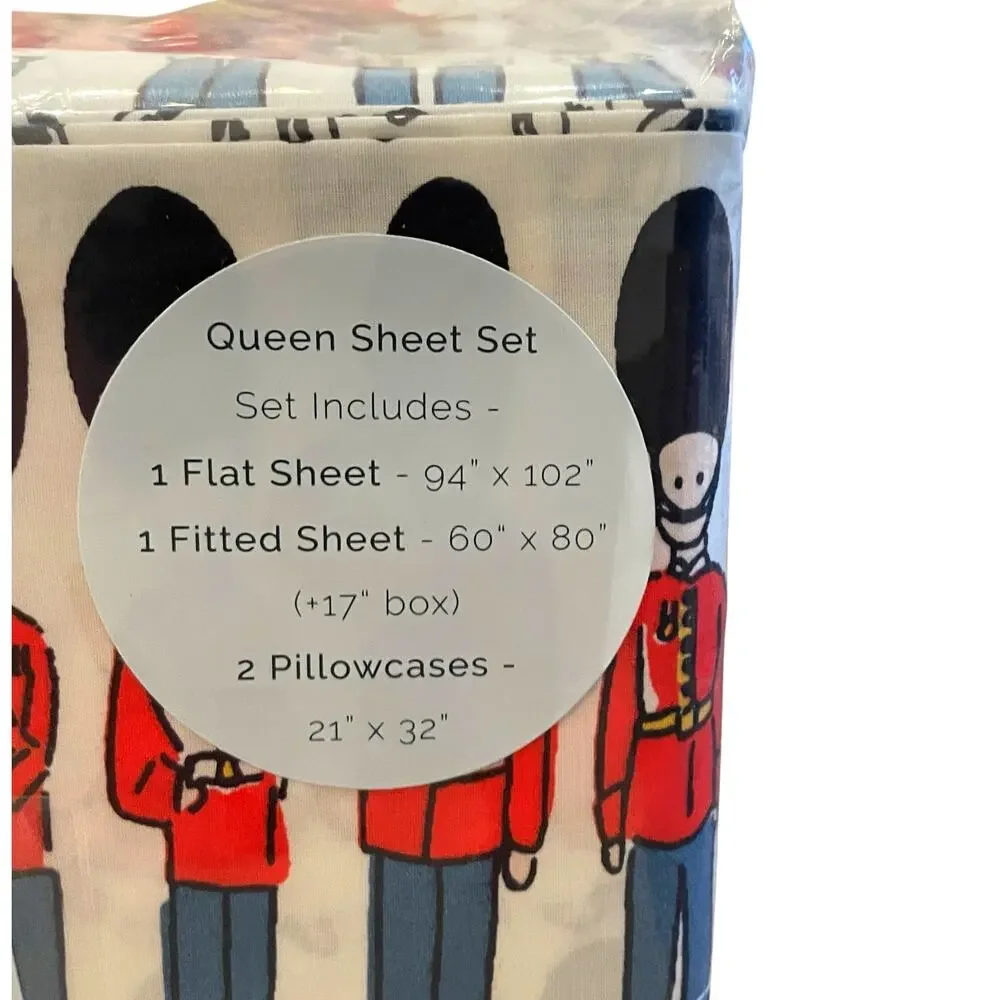 Cath Kidston London Guards Soldiers Christmas Nutcracker QUEEN Sheet Set 4 pc